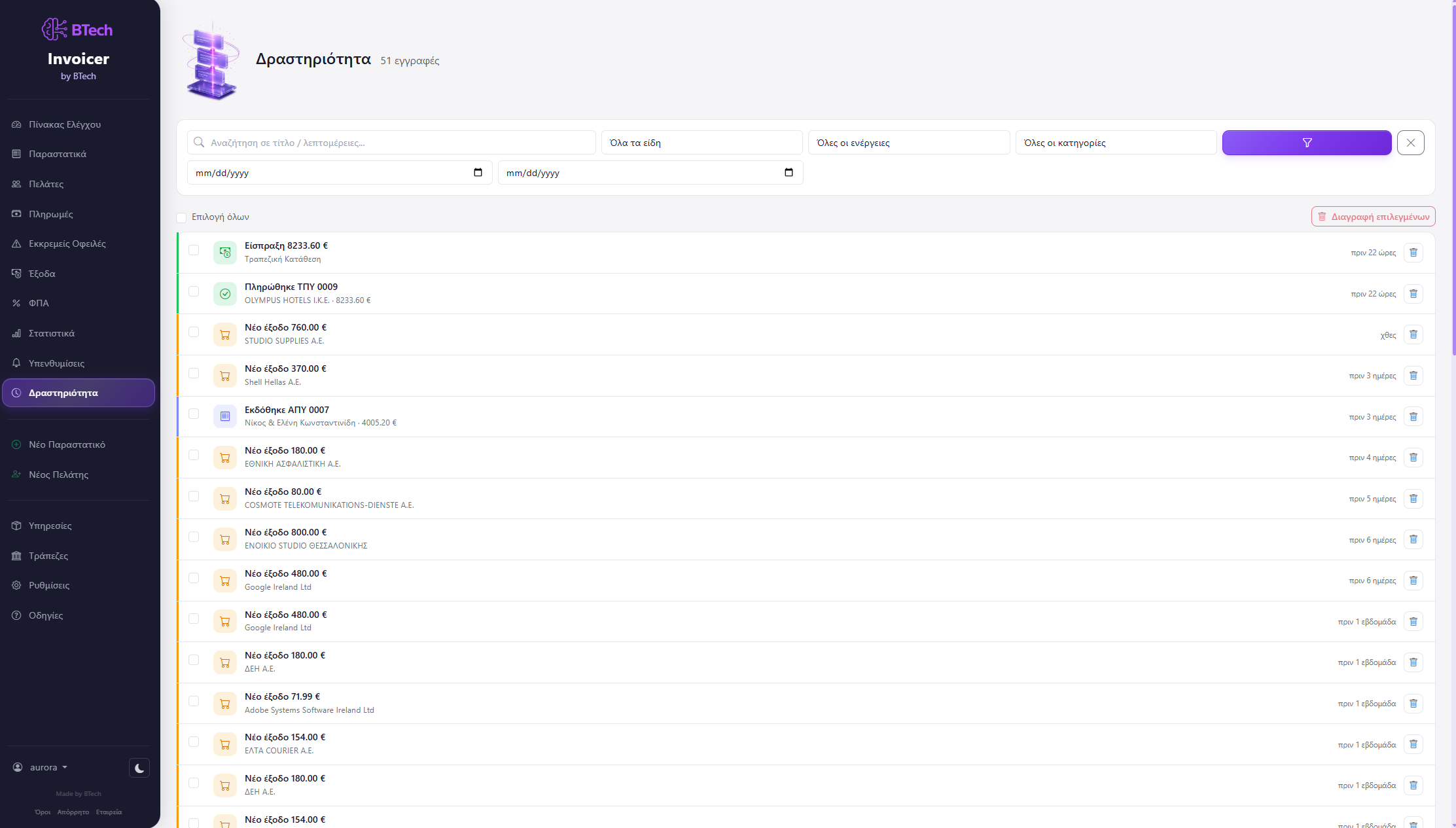 BTech Invoicer - Activity Log